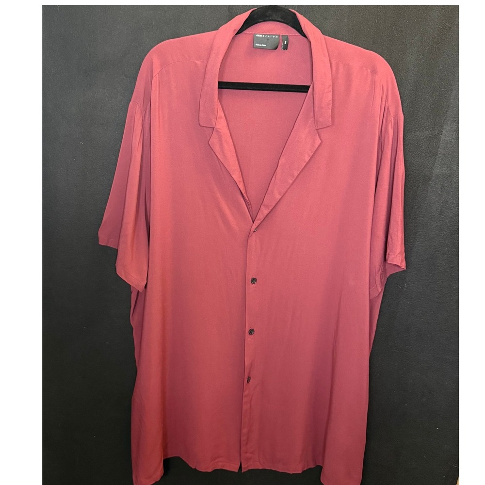 ASOS Design 2XL Camp Collar Button Down Shirt Maroon Viscose Casual - Picture 2 of 6